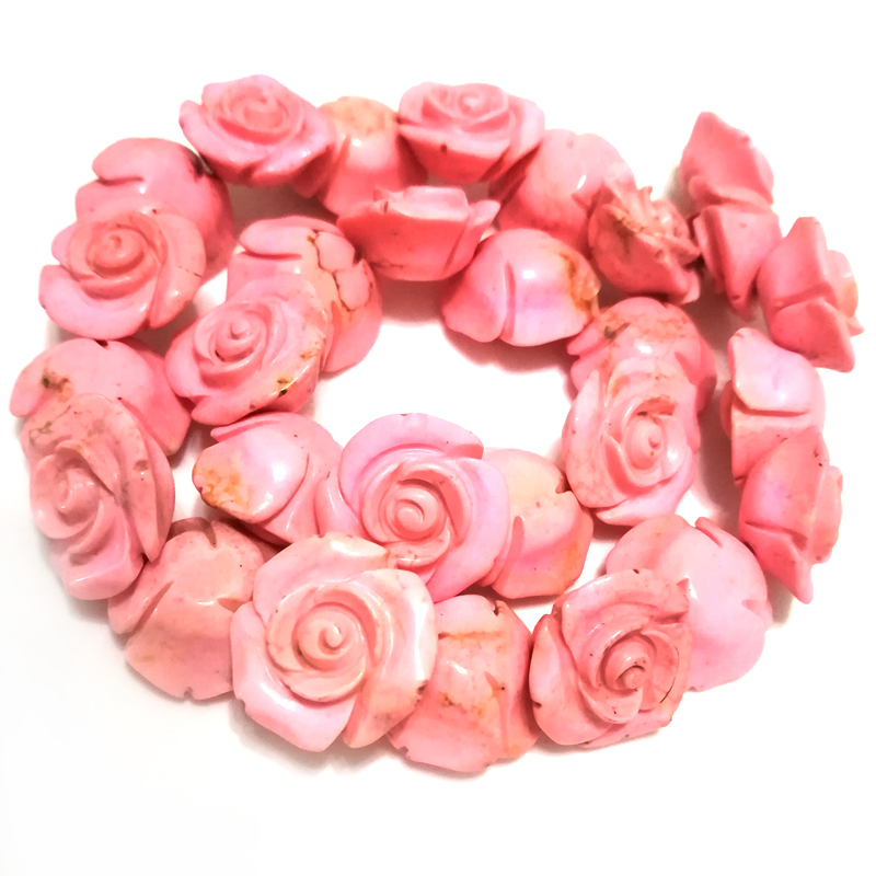 16 inches 12x20mm Pink Hand Carved Turquoise Flower Beads Loose Strand