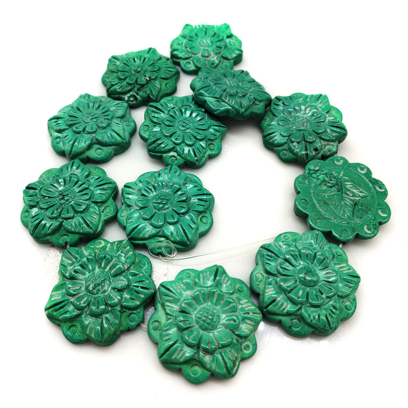 16 inches 8x35mm Flower Carved Green Turquoise Beads Loose Strand