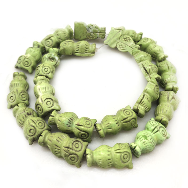 16 inches 10x20mm Green Owl Bird Carved Turquoise Beads Loose Strand