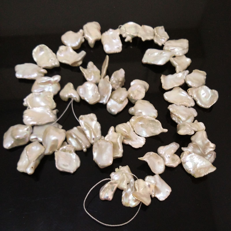 16 inches 10-15mm White Leaf Shaped Side Driled Keishi Pearls Loose Strand