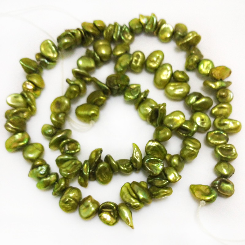 16 inches 8-9mm Green Side Drilled Keshi Pearls Loose Strand
