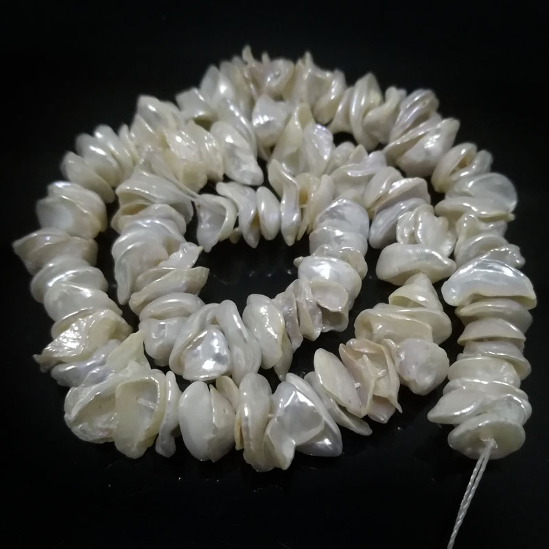 16 inches 12-13mm Natural White Center Drilled Keshi Pearls Loose Strand