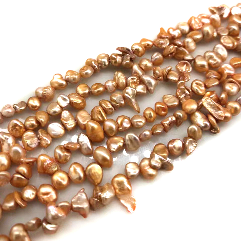 16 inches 8-9mm Gold Side Drilled Baroque Keshi Pearls Loose Strand