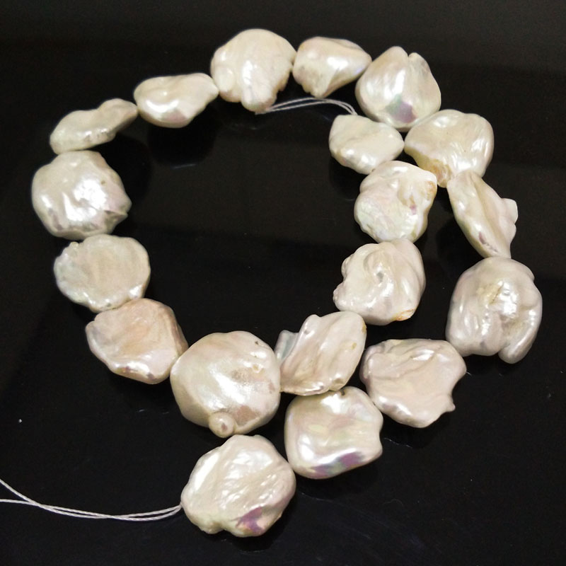 16 inches 20-25mm White Natural Flat Baroque Keshi Pearls Loose Strand