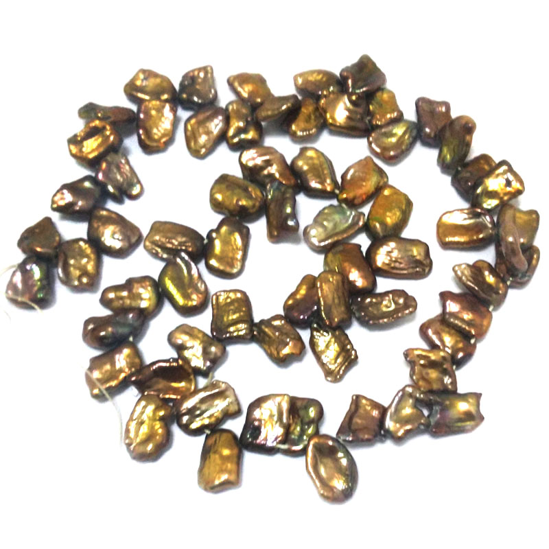 16 inches 9-13mm Square Leaf Shaped Chocolate Keshi Pearls Loose Strand