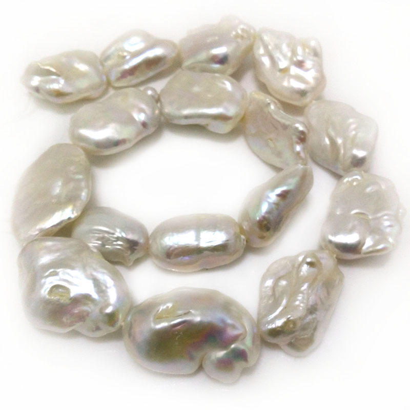 16 inches 15-30mm Flat White Baroque Keshi Pearls Loose Strand