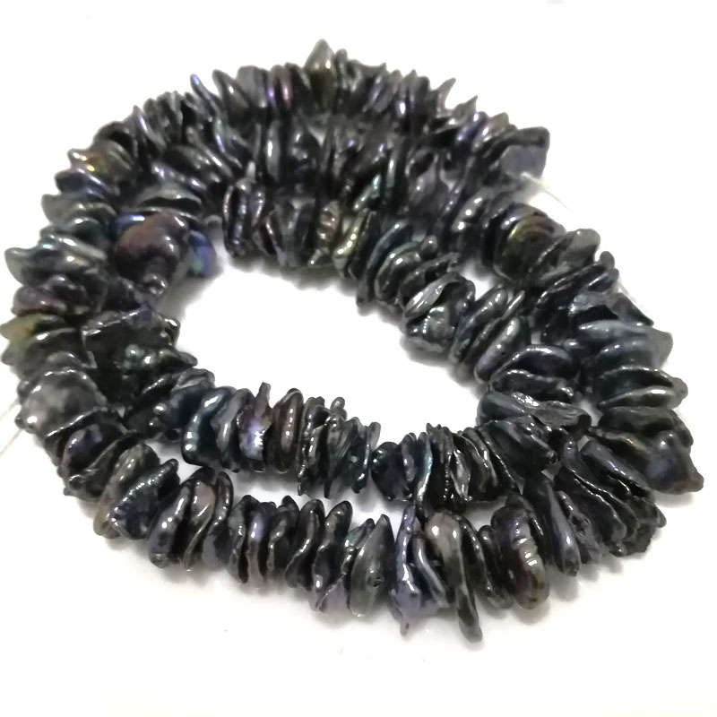 16 inches 5-8mm Black Natural Center Drilled Keshi Pearls Loose Strand
