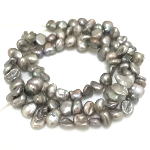 16 inches 8-9mm Silver Gray Side Drilled Keshi Pearls Loose Strand