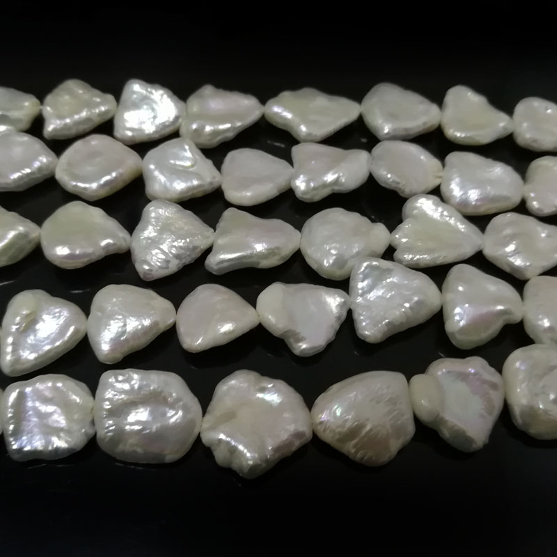 16 inches 12-15mm Natural White Irregular Flat Keshi Pearls Loose Strand