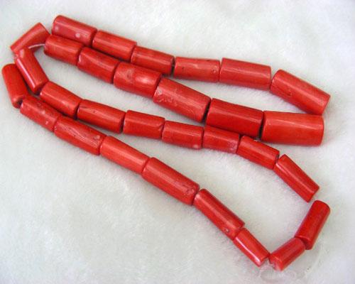 34 inches 20-35mm Red Column Shaped Natural Coral Beads Loose Strand