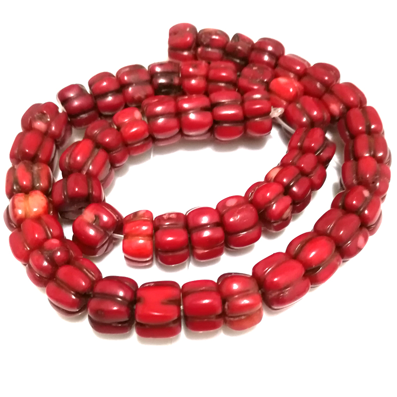 16 inches 8x14mm Red Hand Carved Pumpkin Natural Coral Beads Loose Strand