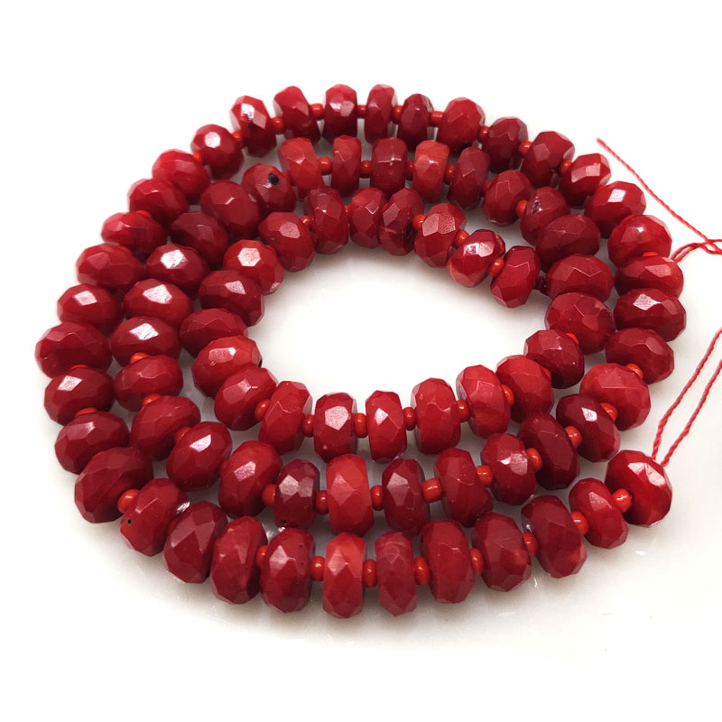 16 inches 7-8mm Red Facet Disc Natural Coral Beads Loose Strand