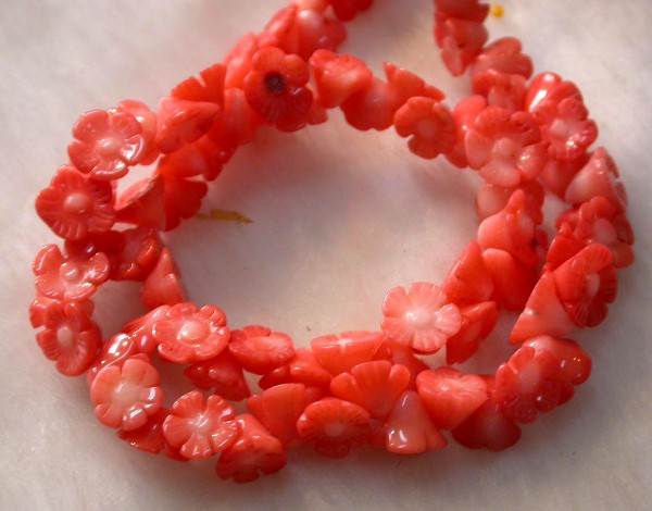 16 inches 10mm Red Carved Flower Shaped Natural Coral Beads Loose Strand