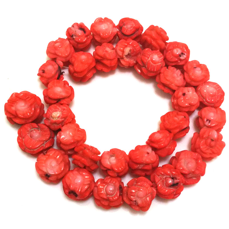 16 inches 10x14mm Red Double Faced Flower Shaped Natural Beads Loose Strand