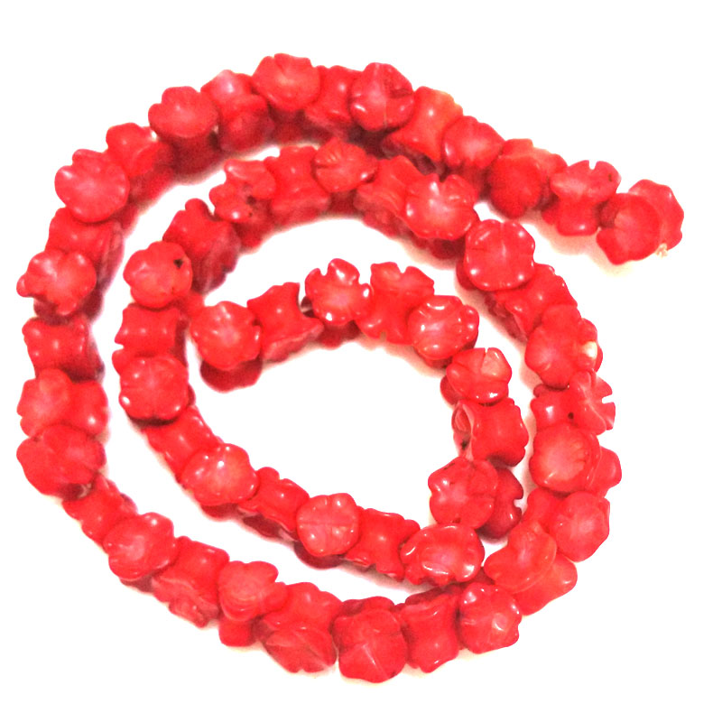 16 inches 9x10mm Column Shaped Double Faced Flower Carved Coral Beads Loose Strand
