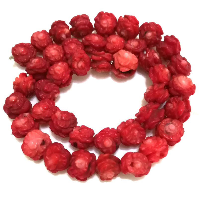 16 inches 10-13mm Red Double Faced Flat Flower Shaped Natural Coral Beads Loose Strand