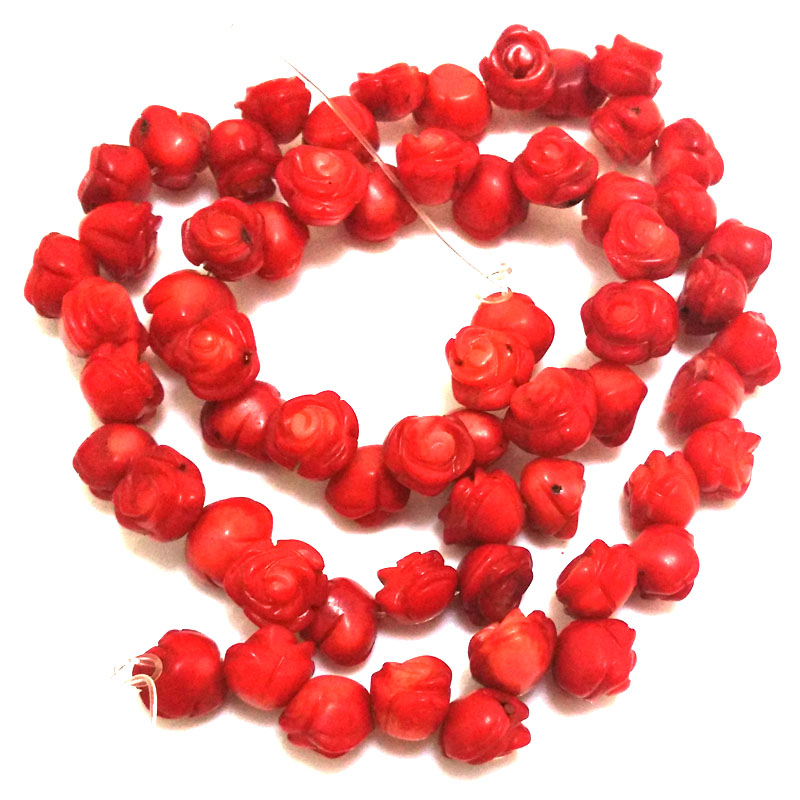 16 inches 8x10mm Red Rose Flower Carved Natural Coral Beads Loose Strand
