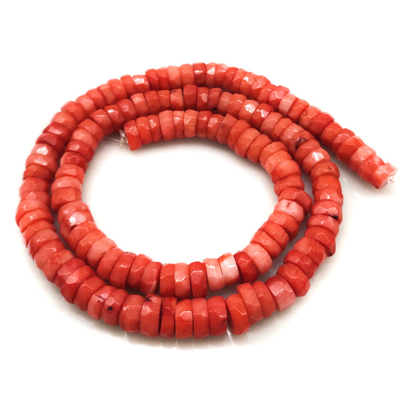 16 inches 7-8mm Salmon Disc Shaped Facet Natural Coral Beads Loose Strand