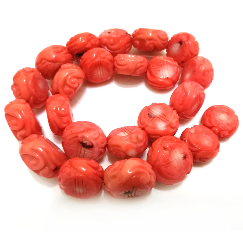 16 inches 12x20mm Pink Drum Shaped Natural Carved Coral Beads Loose Strand