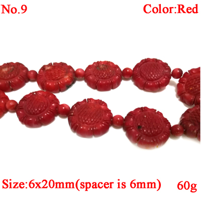 16 inches 6x20mm Red Flat Round Flower Shaped Handmade Coral Beads Loose Strand