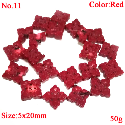 16 inches 5x20mm Red Flat Square Shaped Carved Natural Coral Beads Loose Strand