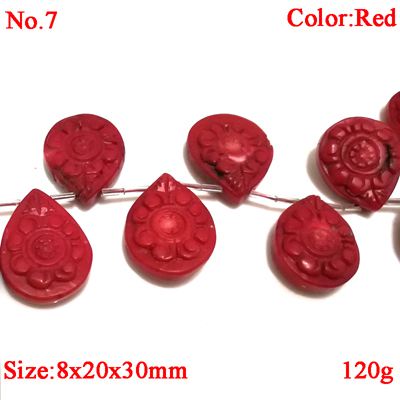 16 inches 8x20x30mm Red Flat Raindrop Hand Carved Coral Beads Loose Strand