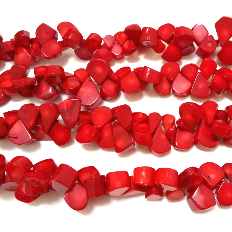 16 inches 15-20mm Red Seed Shaped Carved Natural Bamboo Coral Beads Loose Strand