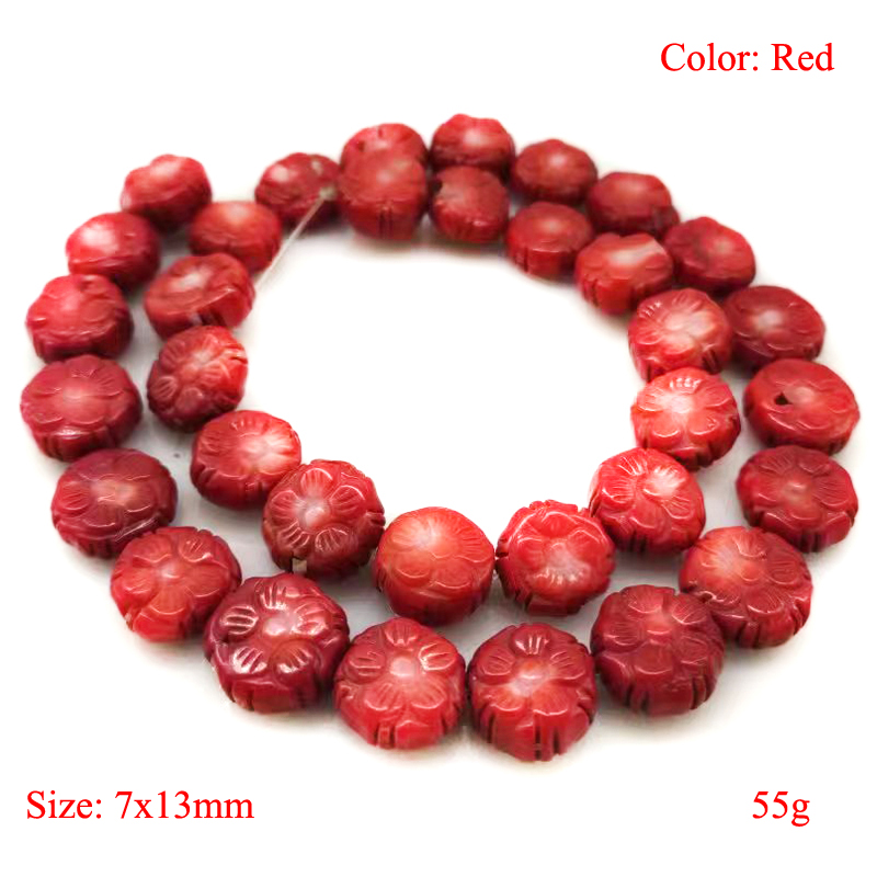 16 inches 7x13mm Flower Shaped Hand Carved Coral Beads Loose Strand