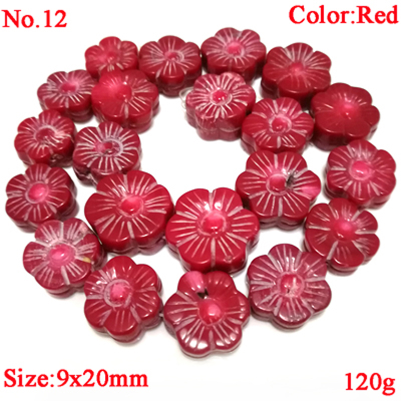 16 inches 9x20mm Red Natural Flower Hand Carved Coral Beads Loose Strand