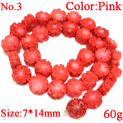 16 inches 7x14mm Pink Natural Rondelle Flower Carved Coral Beads Loose Strand