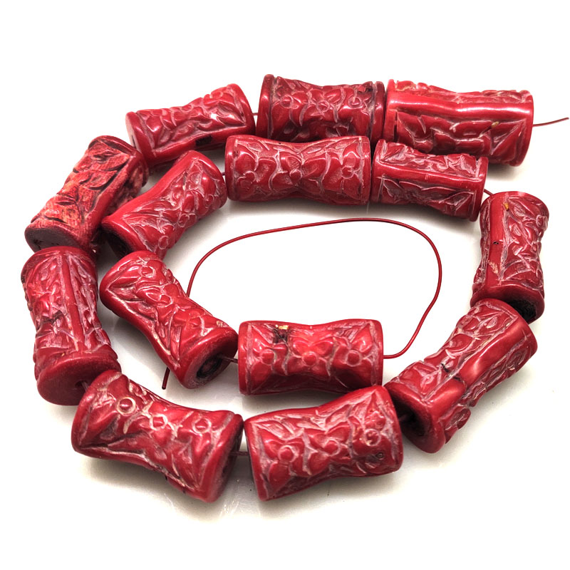 16 inches 18x30mm Red Drum Flower Carved Natural Coral Beads Loose Strand