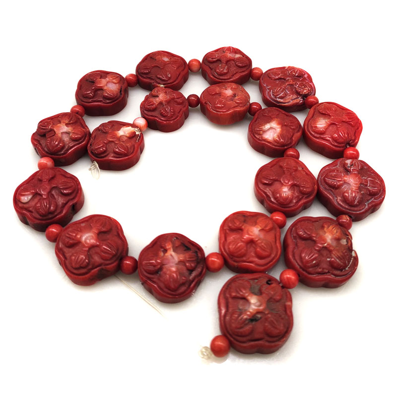 16 inches 8x20mm Red Lantern Shaped Carved Bamboo Coral Beads Loose Strand