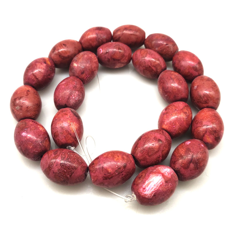 16 inches 14X18mm Red Drum Shaped Natural Sponge Coral Beads Loose Strand