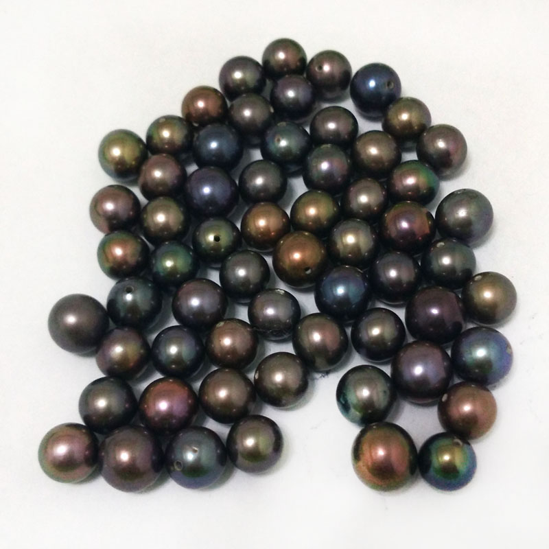 6-7mm AA+ Half Drilled Peacock Green Round Loose Pearls,Sold by Piece