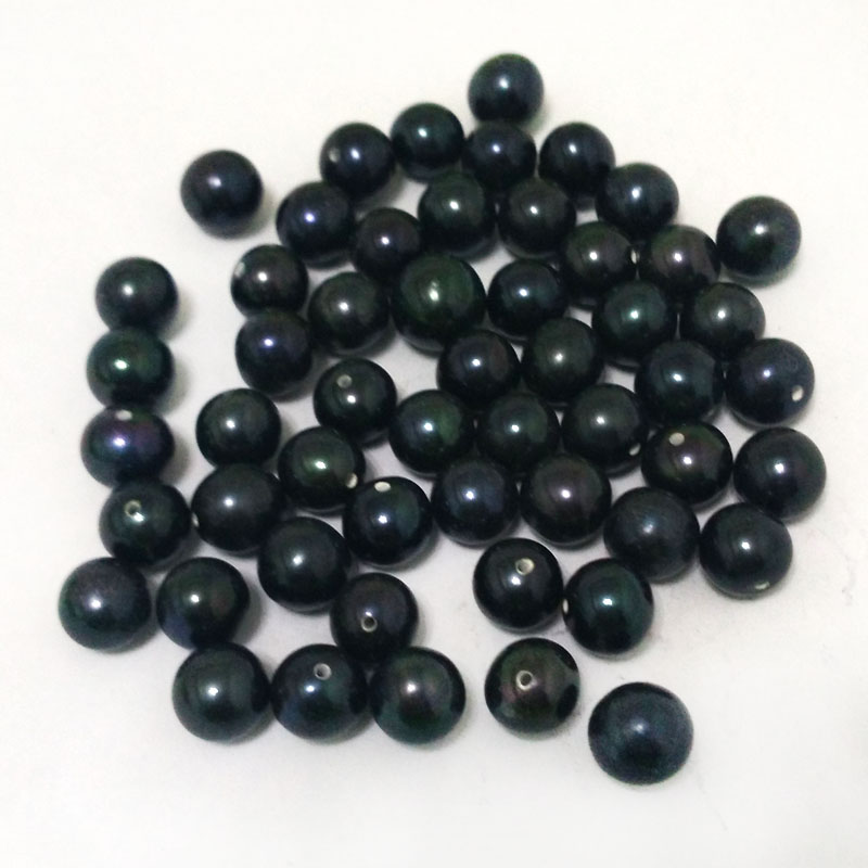 7-8mm AA+ Half Drilled Black Round Loose Pearls,Sold by Piece