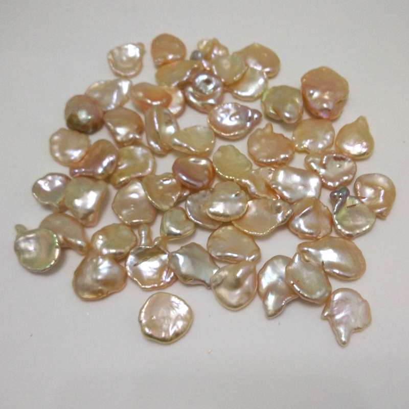 12-14mm Natural Pink Flat Full Drilled Loose Flat Keshi Pearls,Sold by Piece