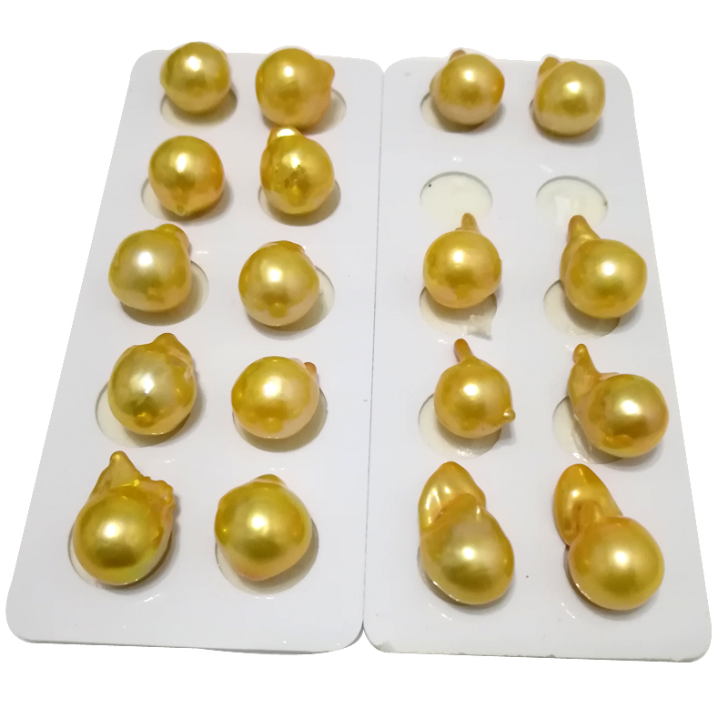 Wholesale AAA 13-25mm No Hole High Luster Gold Natural Baroque Pearls,Sold by Pair