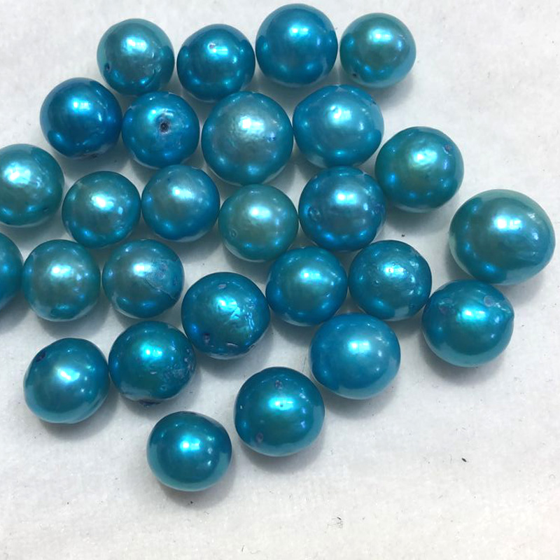 Wholesale AA 9-10mm Teal Blue Round Loose Edison Pearls,Sold by Piece