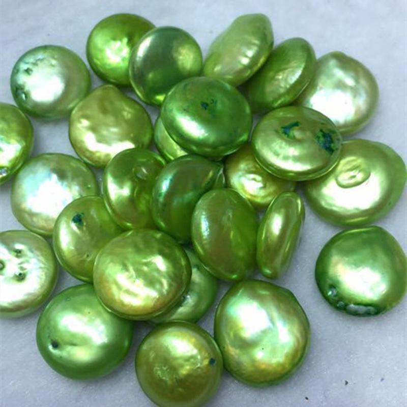 Wholesale AA 12-14mm Green Coin Shaped Loose Pearls,Sold by Piece