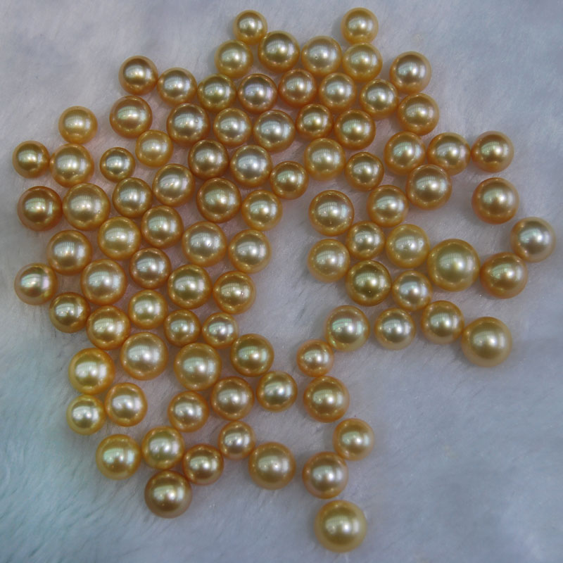 AAA 9-10mm Natural Gold Round Genuine South Sea Pearl,Sold by Piece