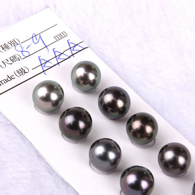 8-9mm AAA Natural Genuine Round Black Tahitian Pearl,Sold by Piece