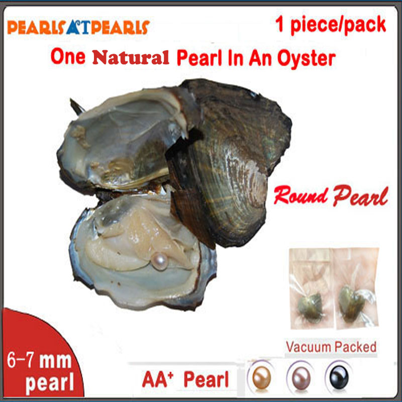 Wholesale Oysters with Single Grade AA+ 6-7mm Natural Round Pearl