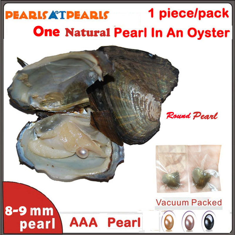 Wholesale Oysters with Single Grade AAA 8-9mm Natural Round Pearl
