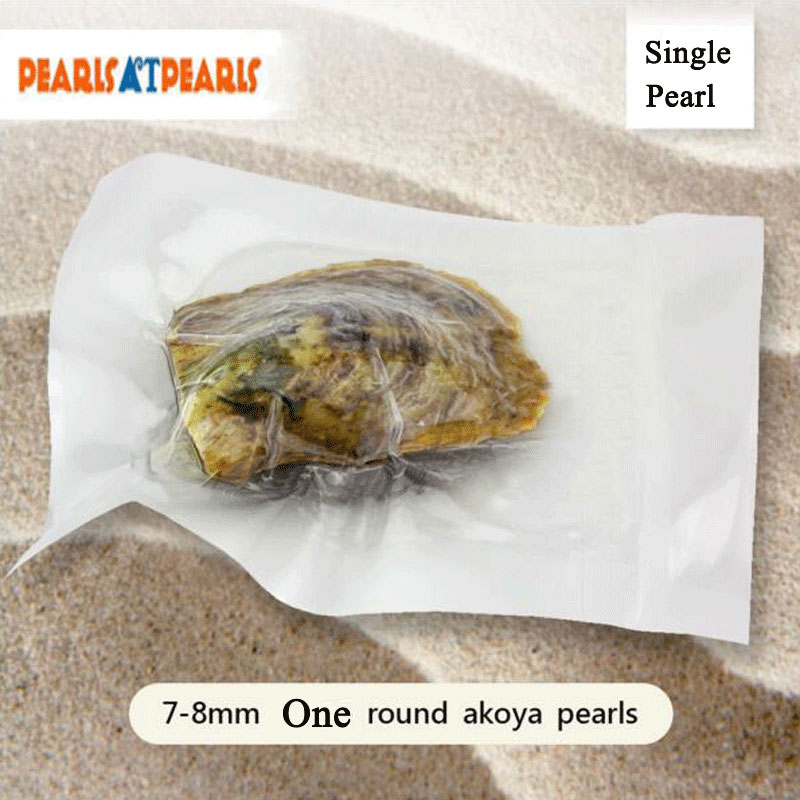 Wholesale Akoya Oyster with Single 7-8mm Natural Round Pearl