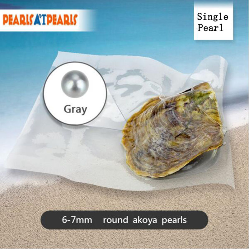 Wholesale Akoya Oyster with Single Silver Natural Round Pearl