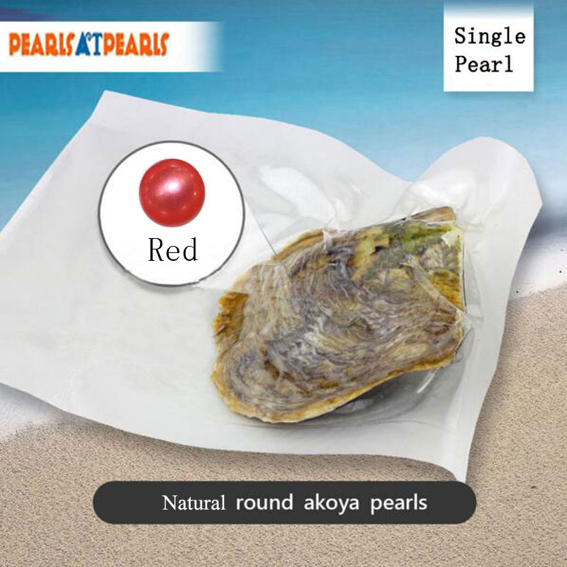 Wholesale Akoya Oyster with Single Red Natural Round Pearl