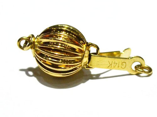 14K Yellow Solid Gold Corrugated Ball Shaped Jewelry Clasp