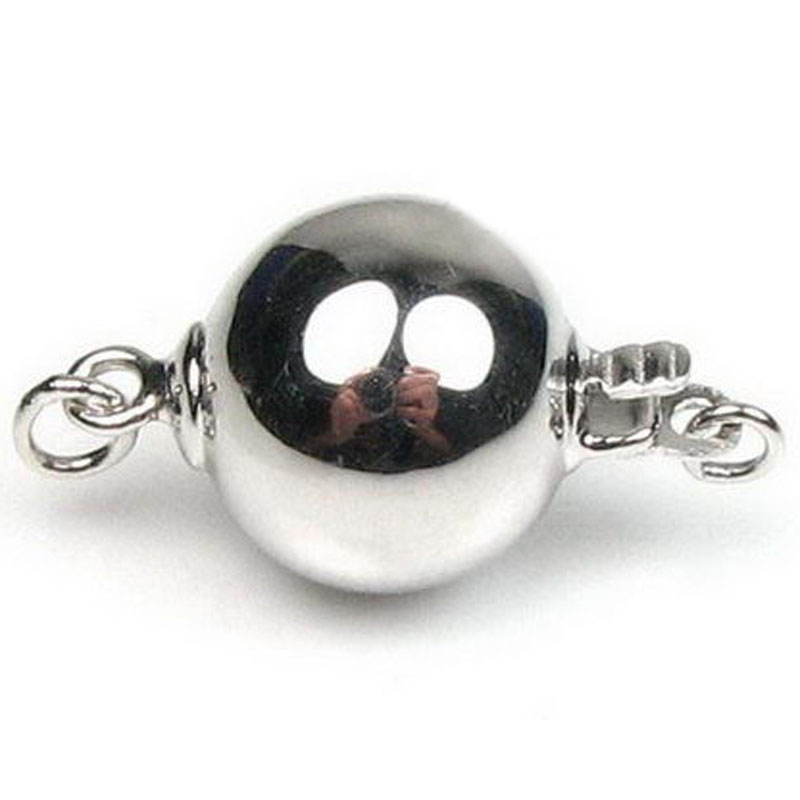 Smooth Ball Shaped Rhodium Plated 925 Sterling Silver Clasp