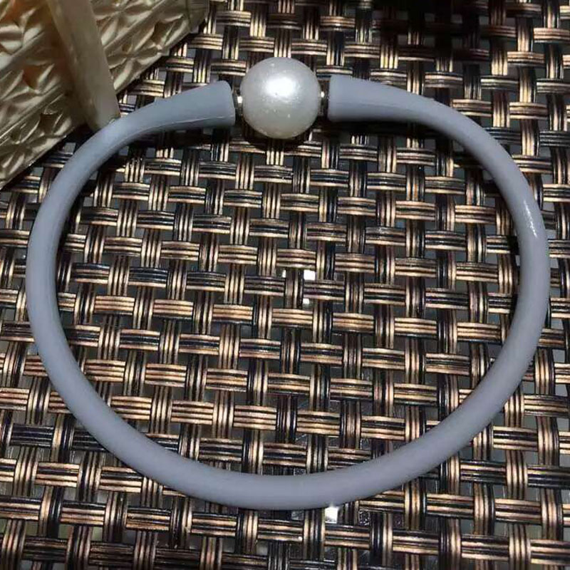 Natural Pearl Silver Gray Silicon Rubber Bracelet For Men