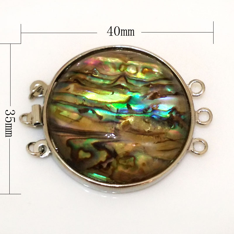 40mm Natural Abalone Shell Round Three Rows Necklace Clasp